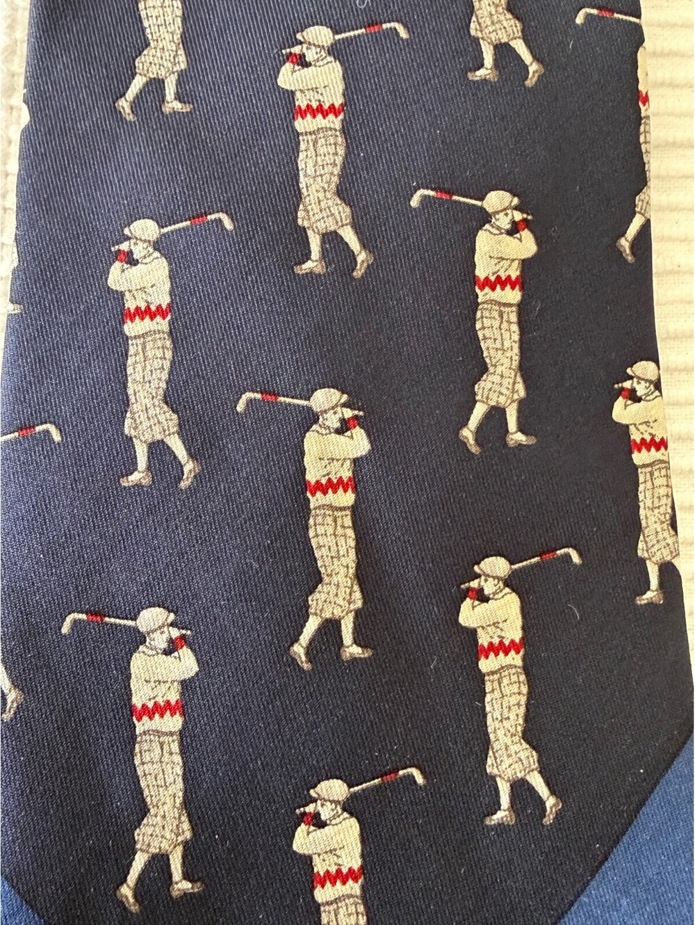 Polo Ralph Lauren Golf Silk Tie Hand Made Navy Golfer Novelty Vintage USA